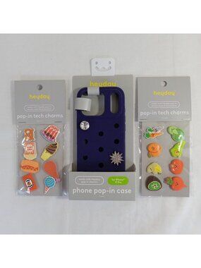Heyday iPhone 17 Pro Pop-In Case Dark Blue + 2 Packs Food & Veggie Tech Charms